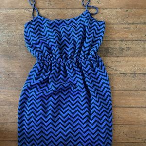 Chevron striped, blue cinched waist dress (Franchesca's)